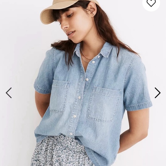 EUC Madewell Denim Short Sleeve Button-up Shirt size Small - Picture 1 of 4